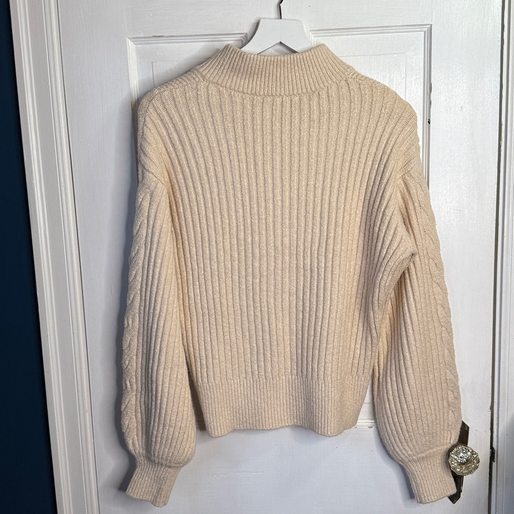 Draper James Quarter Gold Zipper Cableknit Sweater in Cream Ivory NEW W2011 Sz S - Picture 12 of 12